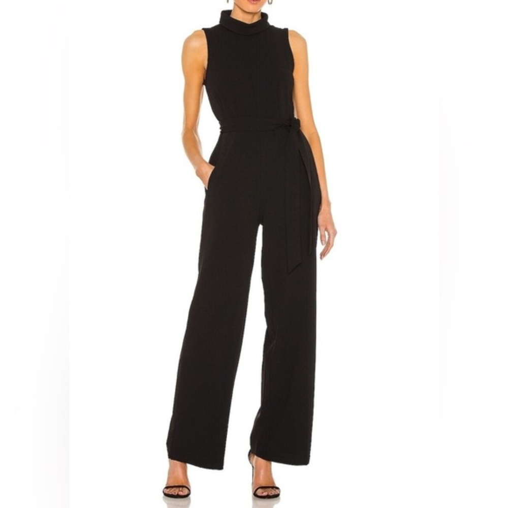 1. STATE Mock Neck Belted Wide Leg Jumpsuit in Rich Black